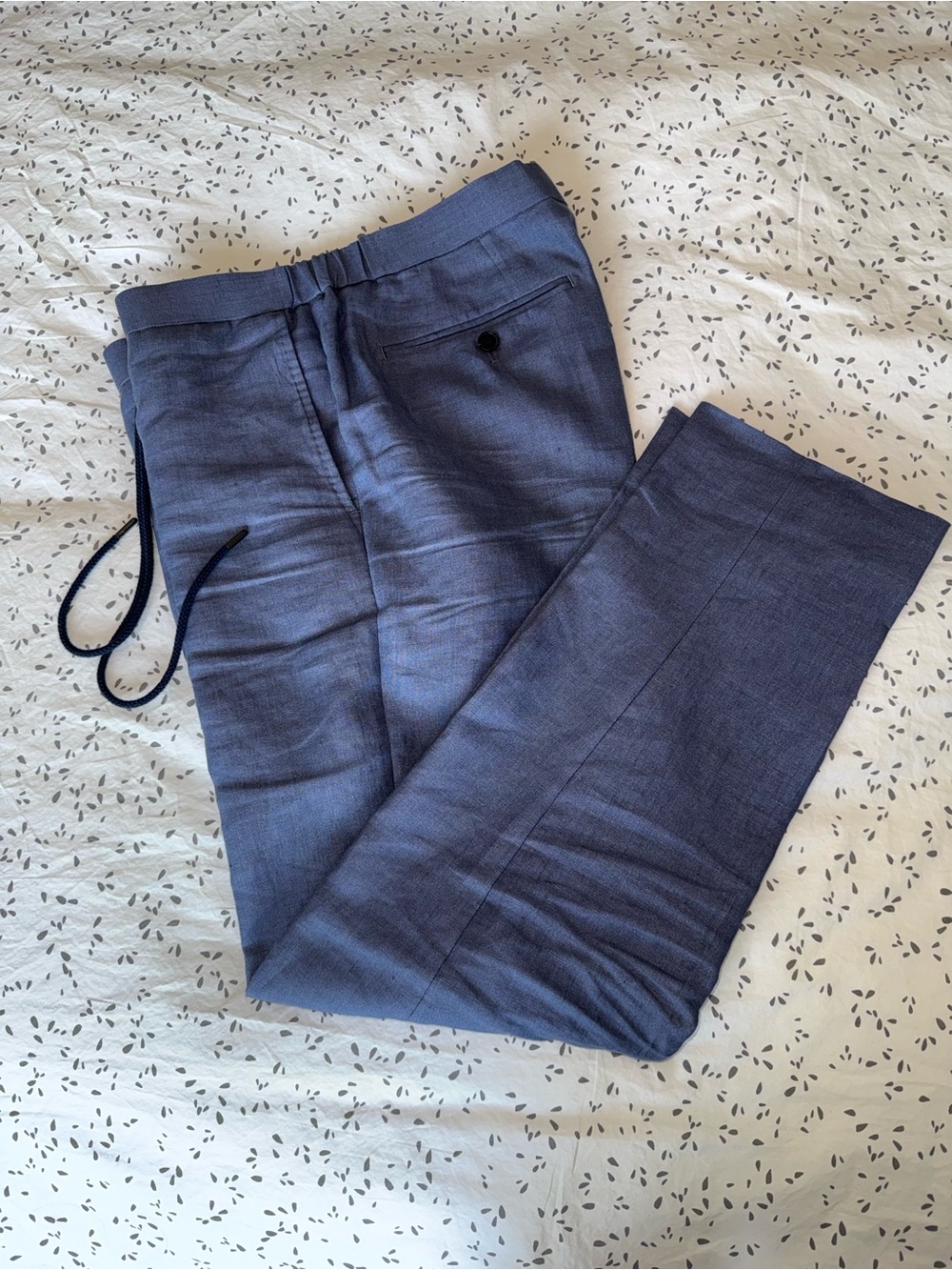 Harold 100% Linen Drawstring Dress Pants – Dusty Blue – 33 Waist / 28 Inseam